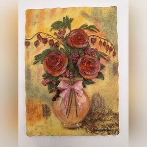 S. Vassileva 3D Resin Red Roses Floral Wall Plaque 6"x4.5" Art Decor